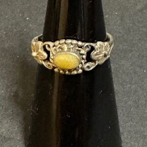 Silver and Yellow Tiger’s Eye Floral Ring